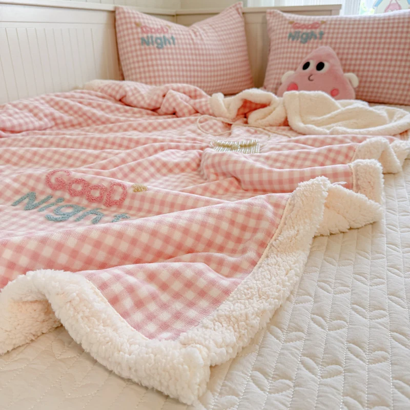 New A‑Class High‑Weight Double‑Layer Throw Blanket Embroidered Cartoon Milk Velvet & Lamb Velvet Blanket For Sofa Bed Napping