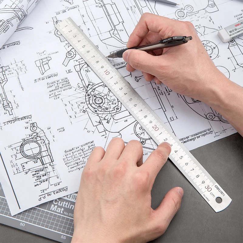 Stainless Hardened Steel Straight Ruler 15/20/30/50CM Student Rulers Measure Office & School Stationery