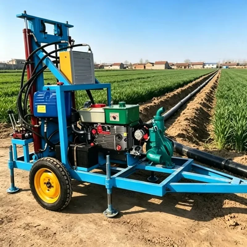 Hot Seller Portable Single Cylinder Hydraulic Wheel Diesel Engine Water Well Drilling Rig Max.200m Depth for Village Drinking