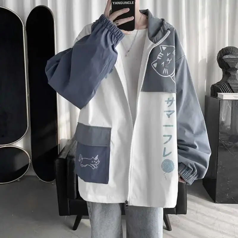 Spring and Autumn Jacket Women Vintage Colorblocking Jacket Loose Men and Women Casual Versatile Large Size Baseball Clothing