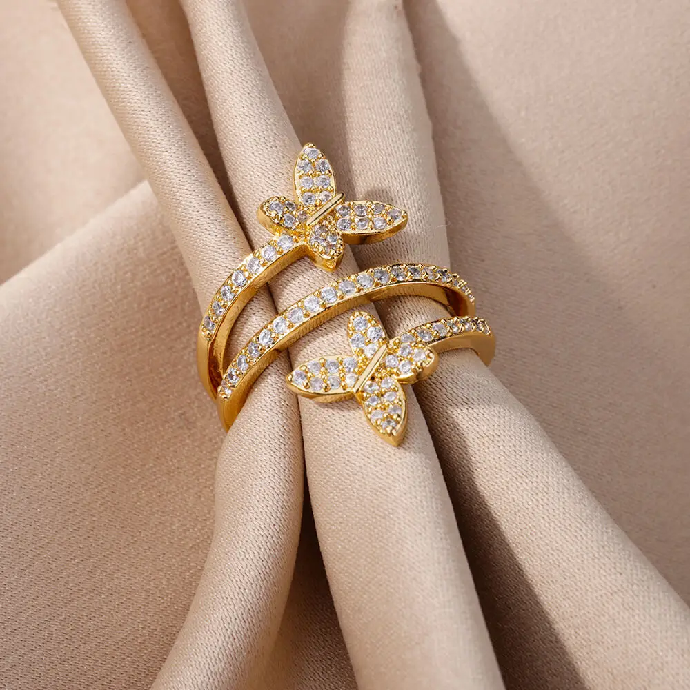 Luxury Zircon Butterfly Rings for Women Stainless Steel Ring Cubic Zirconia Couple Aesthetic Jewelry Freeshipping Items anillos