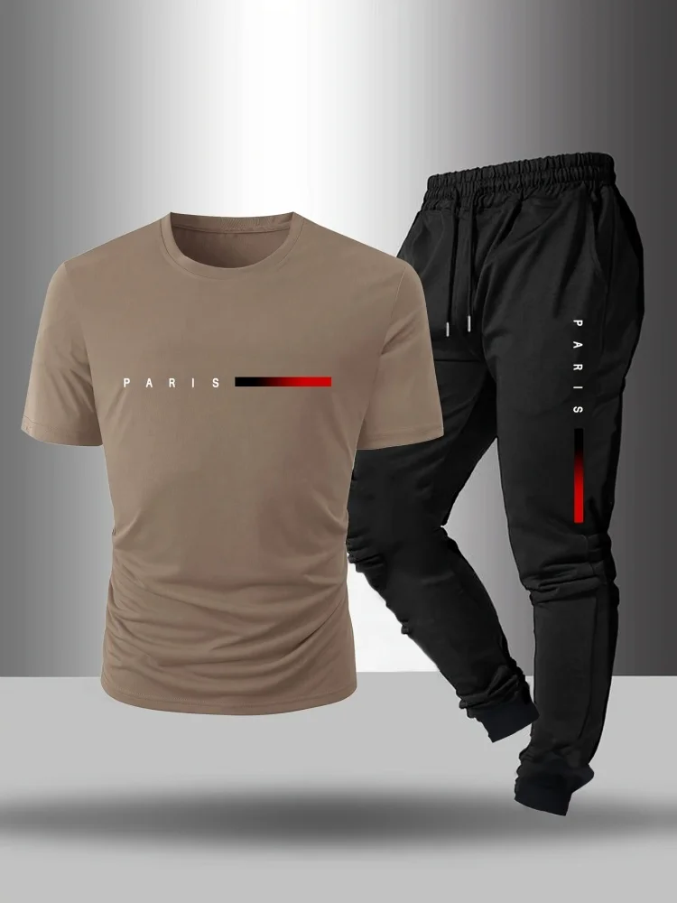 

Men's Casual Set Spring/Summer New Arrival Letter Print Crew Neck Short Sleeve T-Shirt & Breathable Casual Pants Two-Piece Set