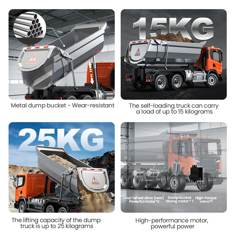 Double E E593 1/20 Alloy RC Dump Truck Car Sound Light Children