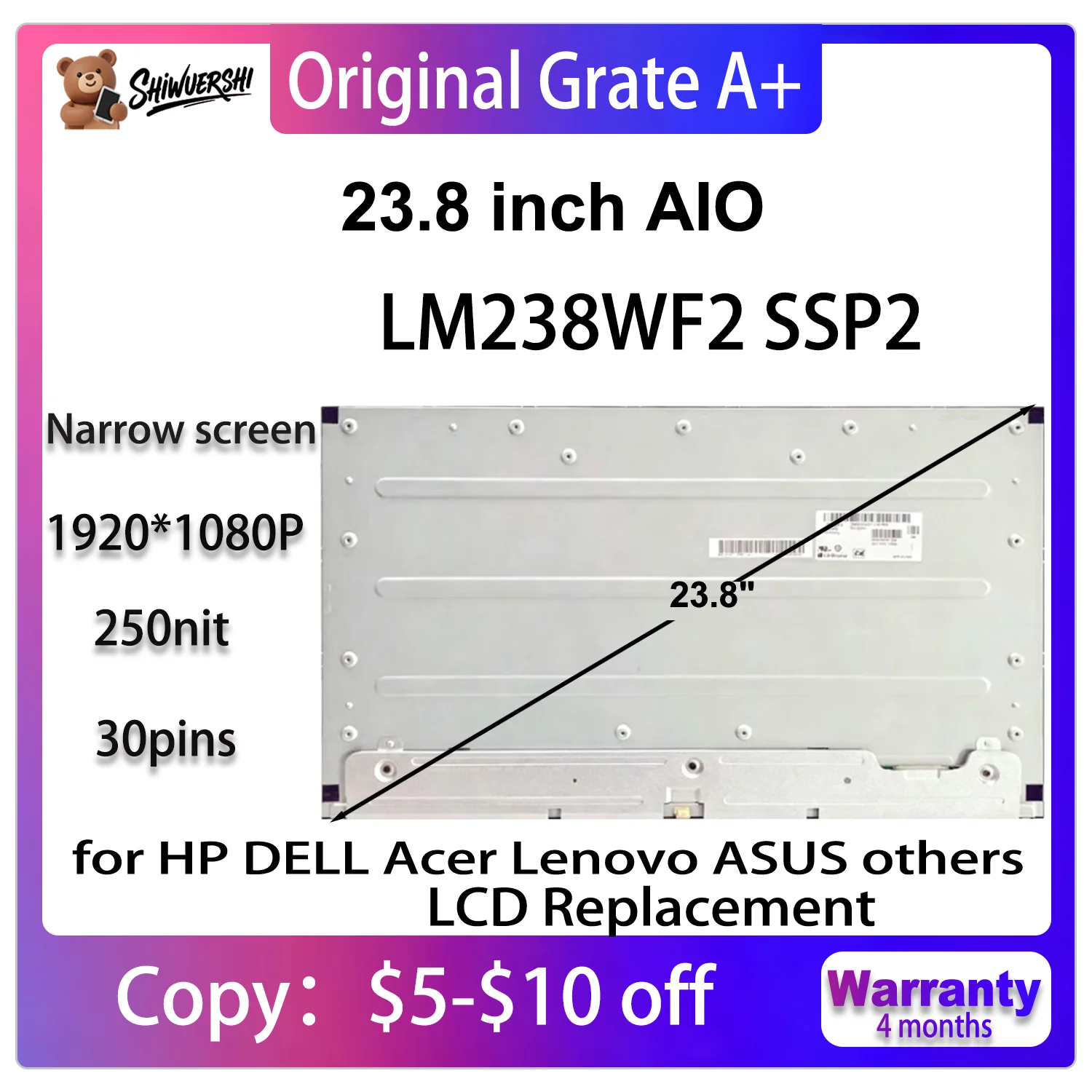 Original New A+ 23.8 inch LCD Screen Display LM238WF2 SSP2