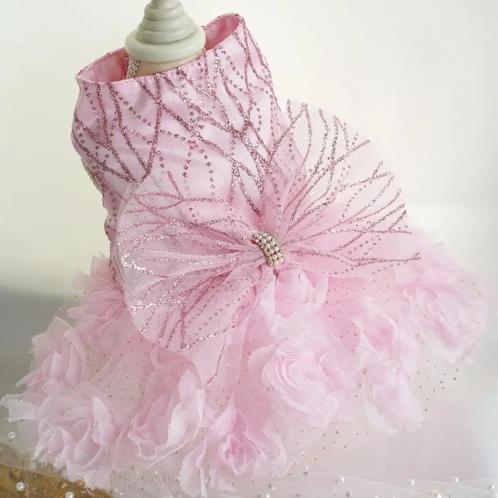 Pet Dress Lovely 3D Flowers Elegant Small Medium Girl Dogs Princess Dress Festival Wear