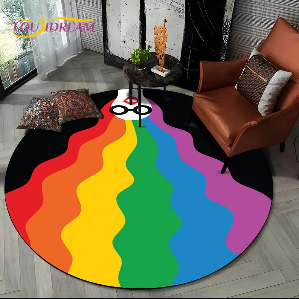 Rainbow Chromatic Colour Illusion Round Area Rug,Carpet Rug for Living Room Bedroom Sofa Playroom Decor,kids Non-slip Floor Mat