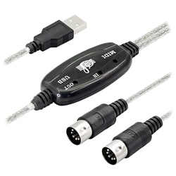 Adapter do kabla MIDI USB, rodzaj USB męski do MIDI Din 5-stykowy interfejs kabla z diodą LED dla klawiatura muzyczna