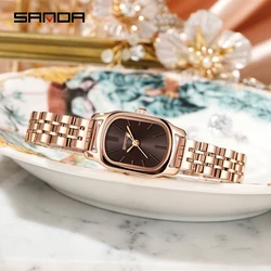 Sanda echte Uhr neue Damen Quarzuhr lässig Mode Roségold Gehäuse Damen uhren kastanien braun Leder armband wasserdicht p1104