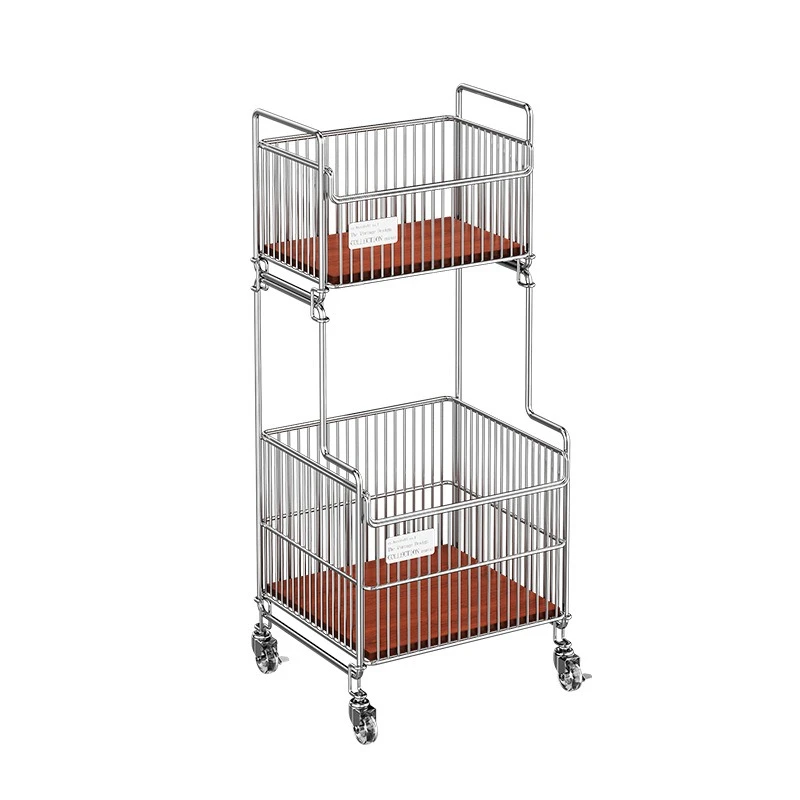

Medieval double-layer dirty clothes basket, movable rack with wheels, light luxury iron art with bathroom and bathroom