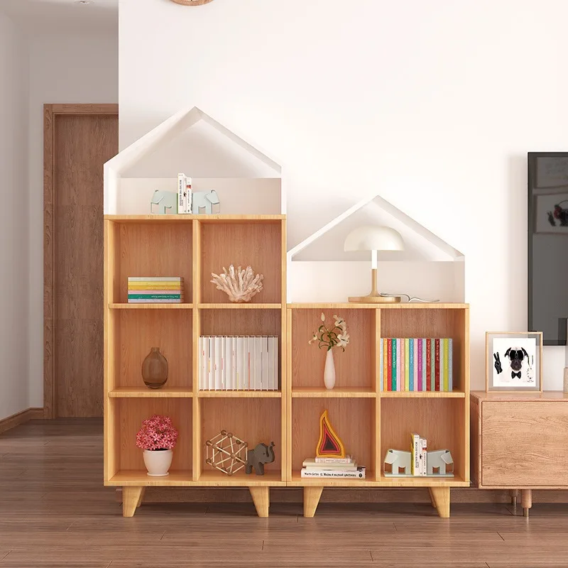 Simple Shelf Nordic Solid Wood Bookcase Low Cabinet Combination Locker Lattice TV Cabinet Kindergarten