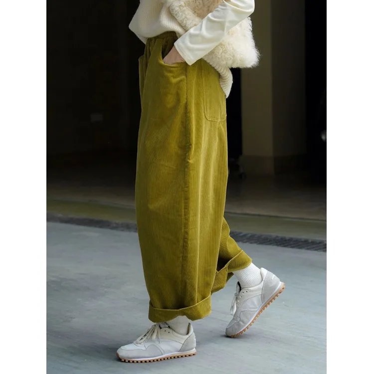 Pantaloni a banana in velluto a coste retrò giapponesi Sle Thiened Pantaloni a gamba dritta a vita alta Pantaloni lunghi Pantaloni casual comodi