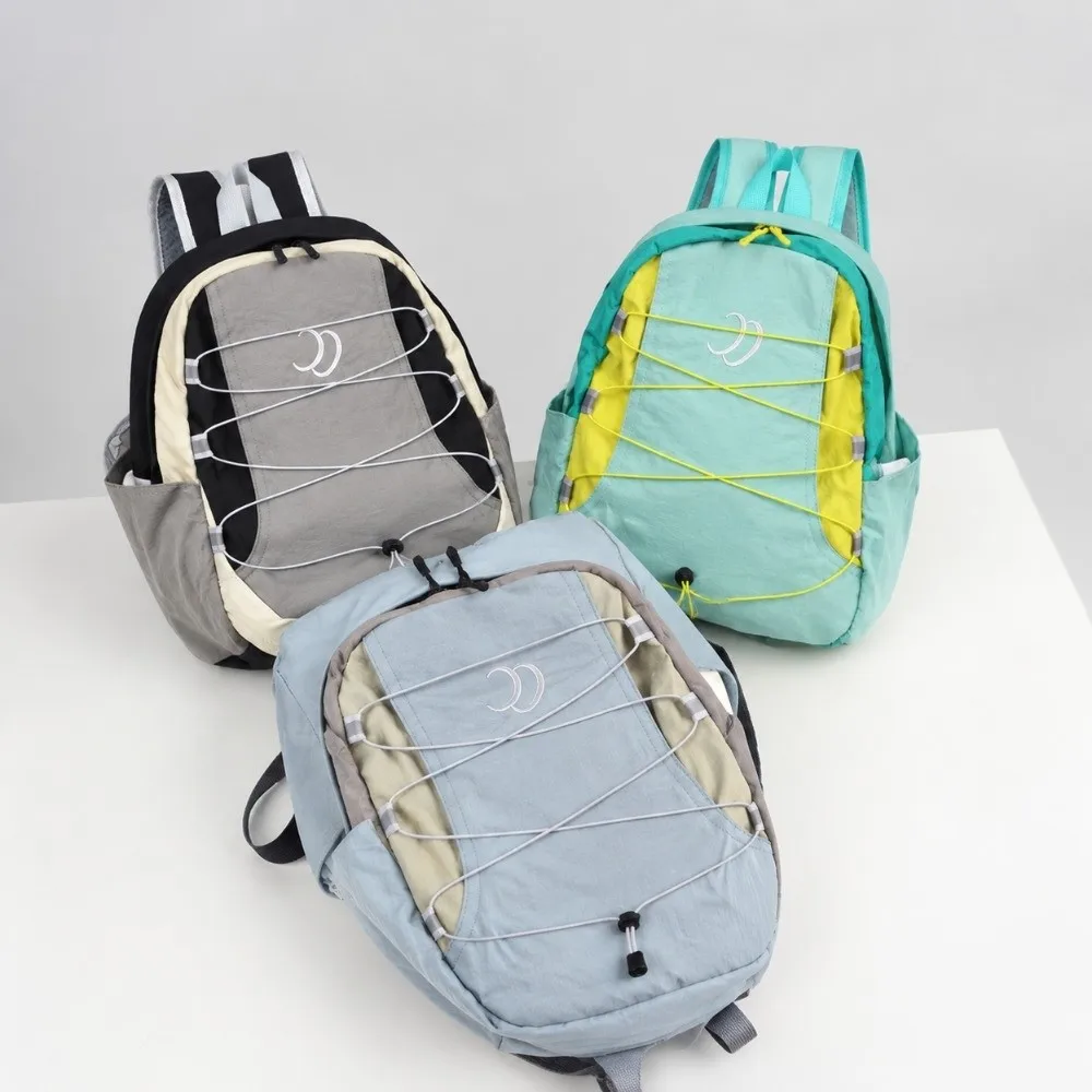 Vintage Patchwork Backpack Patchwork Design Japanese Style Nylon Shoulder Bag Versatile Contrast Color Student Schoolbag