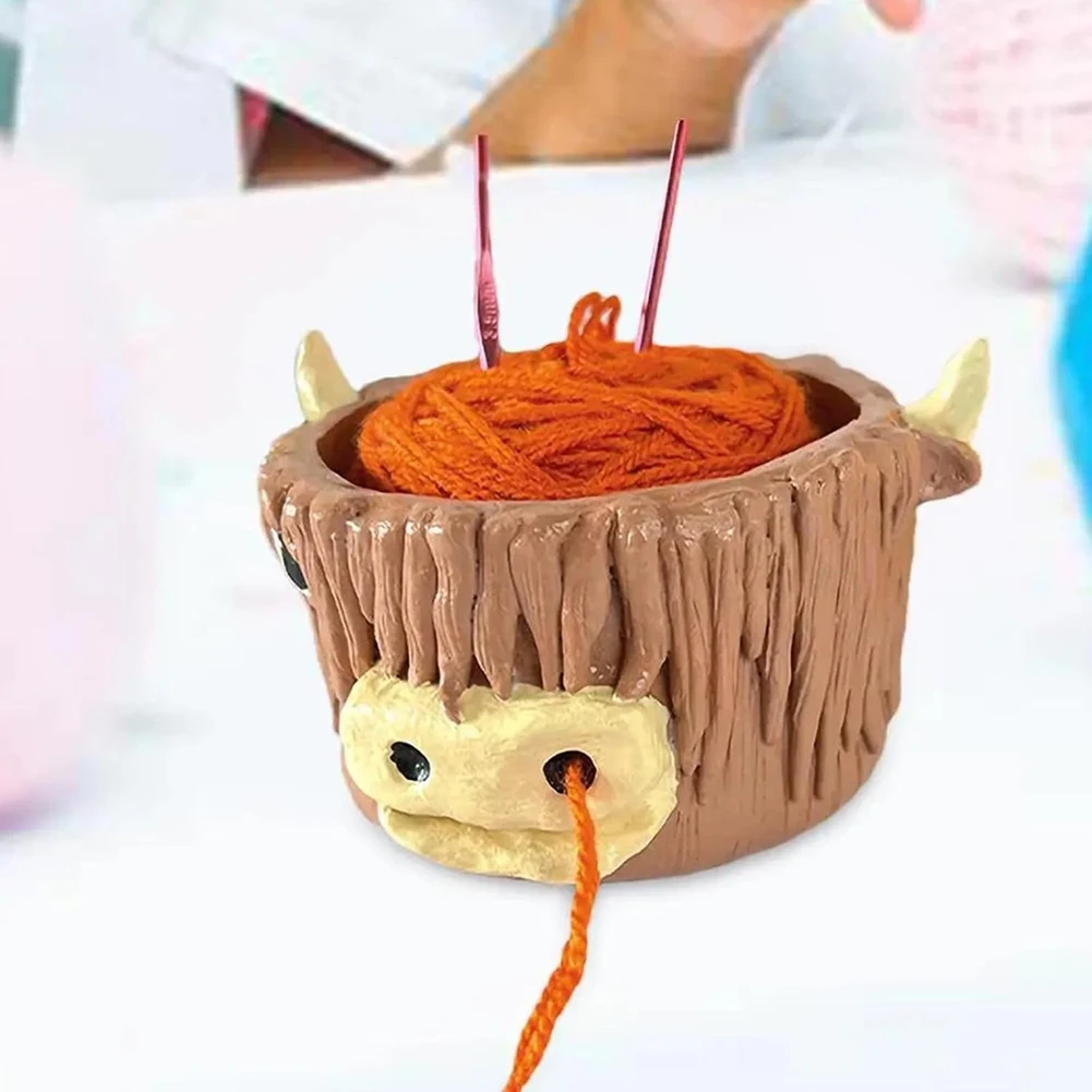 

ABKP-Вязаная крючком миска для пряжи в форме коровы, миска для хранения пряжи ручной работы, шерстяная миска для хранения шариков