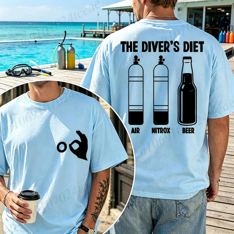 The Diver's Diet T-Shirt, lustiges T-Shirt mit Aufdruck „Scuba Diver Beer“, übergroßes Unisex-T-Shirt für Sommer, Strand, Sport, Freizeit, T-Shirt, Geschenk für Taucher – Detail 5