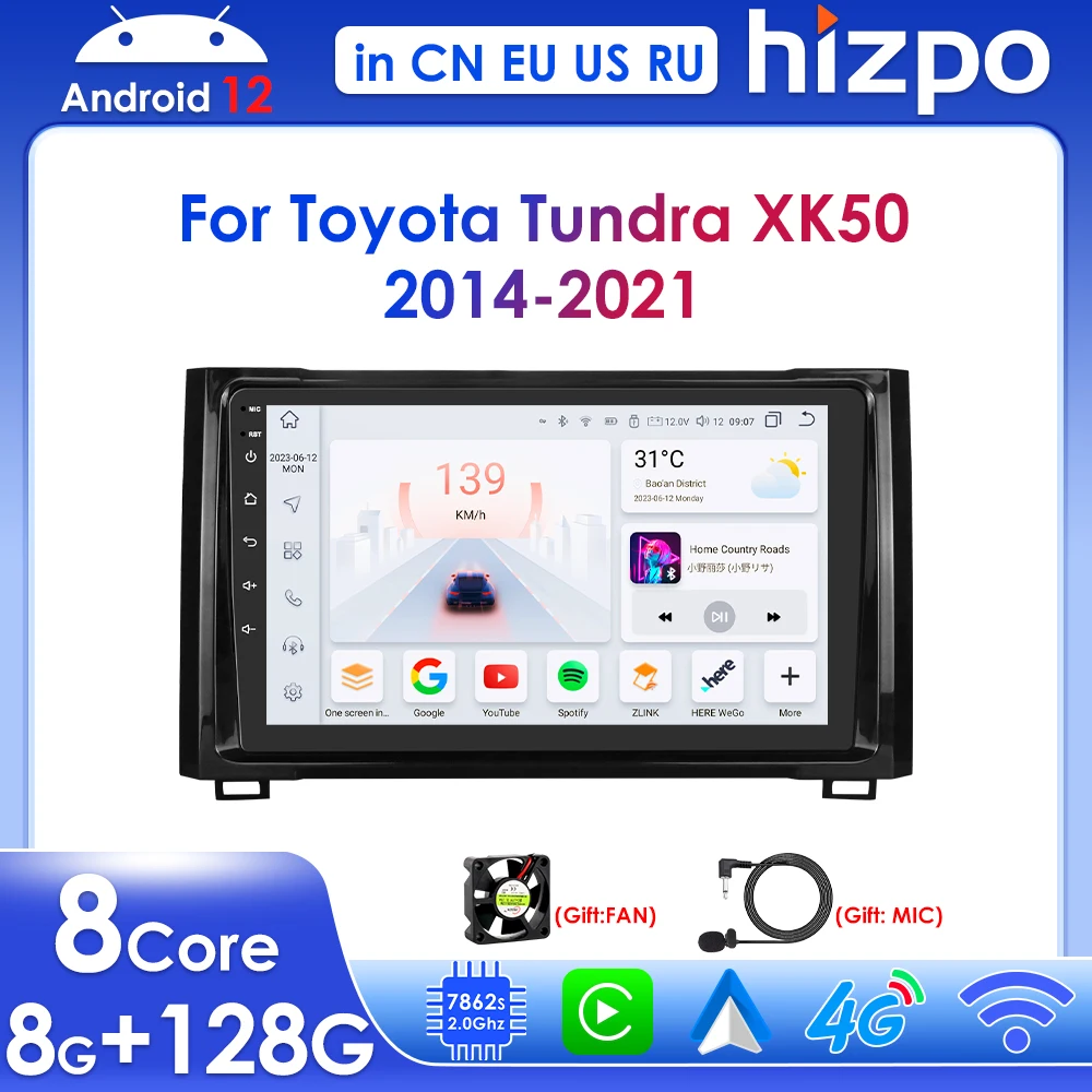 

Hizpo 9-дюймовый беспроводной Carplay Android стерео для Toyota Tundra XK50 2014-2021 автомобильный мультимедийный радиоприемник BT GPS Navi RDS 2din