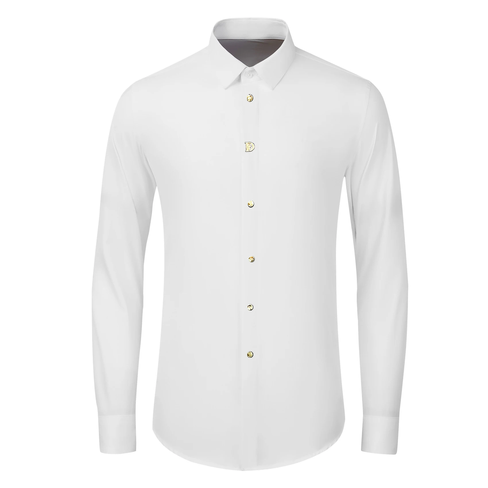 Brand Letter Rivet Decoration Men\'s Shirt Long Sleeved Slim Fit Cotton Casual Business Dress Shirts Social Banquet Party Tops