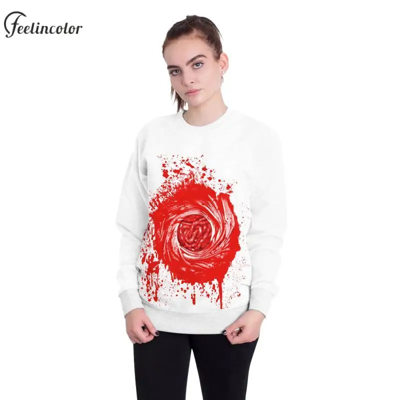 

Bloody Printed Hoodies for Men Funny Graphic White Sweatshirt Comfortable Round Neck Novelty Pullover Male Autumn Clothing