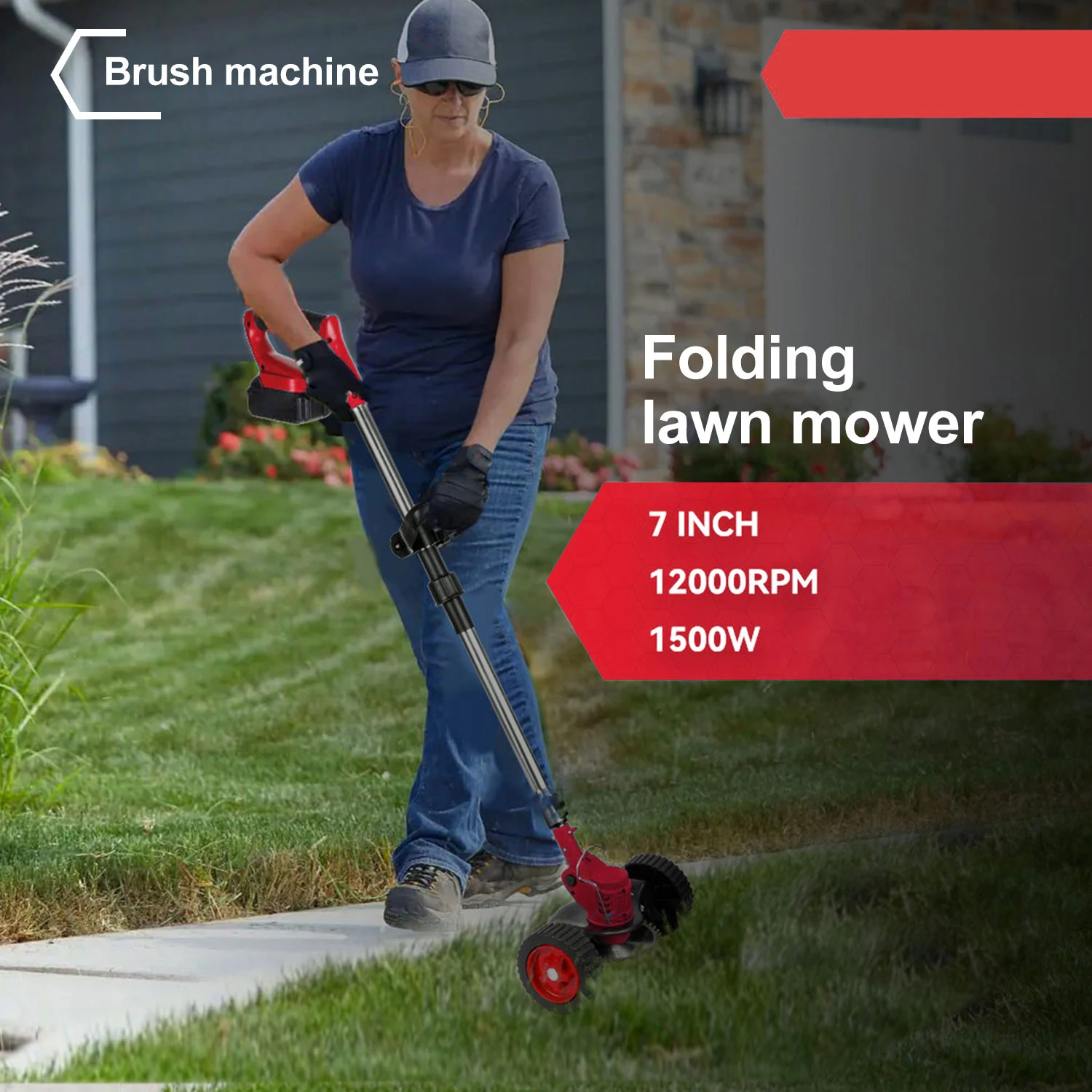 Désherbeuse électrique sans fil à batterie avec roues, machine de coupe pour pelouse et jardin, outil de coupe portatif pour cultures et arbustes, tondeuse à gazon pliable