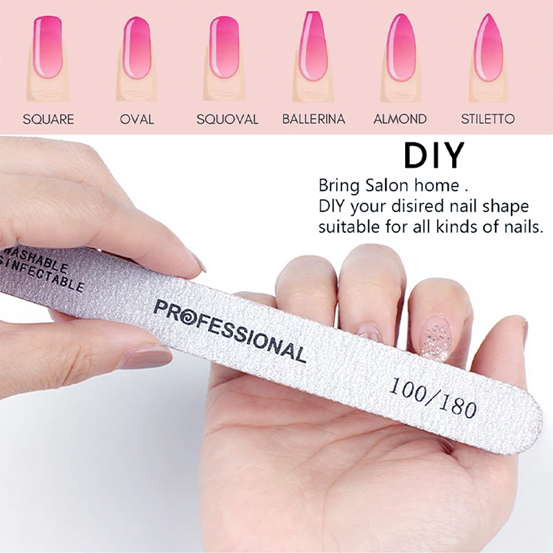 20/50Pcs Professional Nail Files 80/100/180 Grit Straight Sanding Buffer Block File For Manicure Grey Sandpaper Nail Art Tool