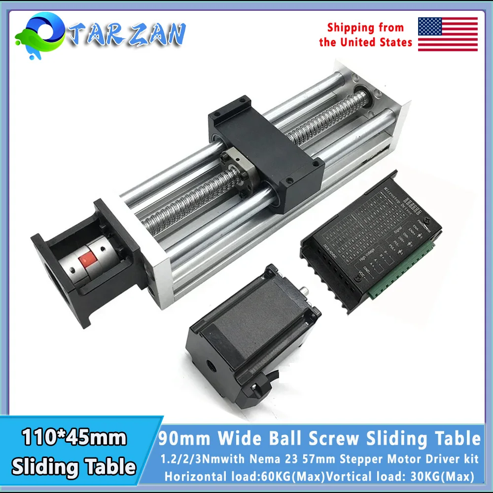 

90mm Width Linear Guide Rail Linear Actuator Ball Screw SFU1605 100-300mm Stroke Load 60KG Sliding Table NEMA 23 Stepper Motor