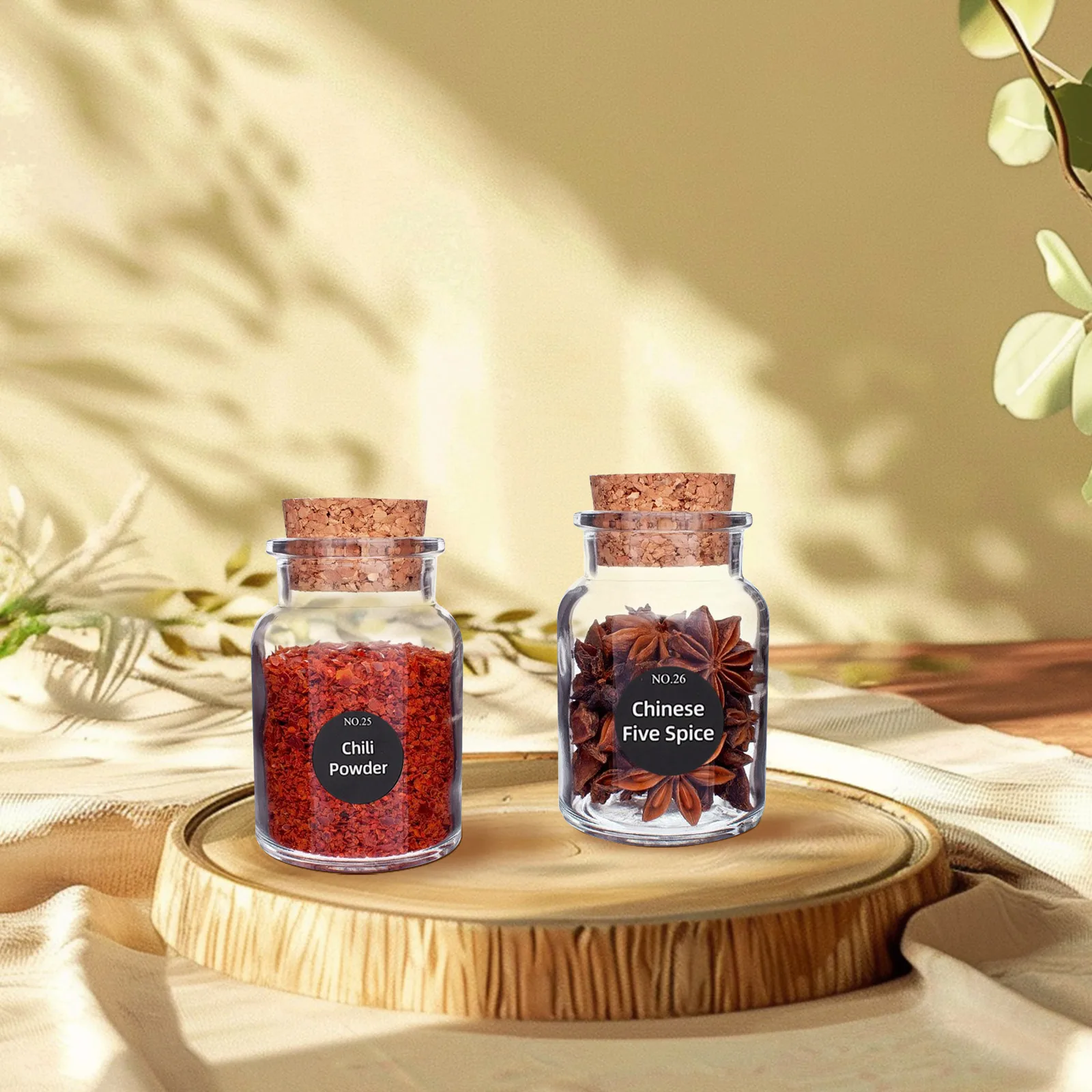 

2pcs Waterproof Spice Jar Round Preprinted Stickers Self-Adhesive Kitchen Container Labels Compact Easy Clean Black Seasoning