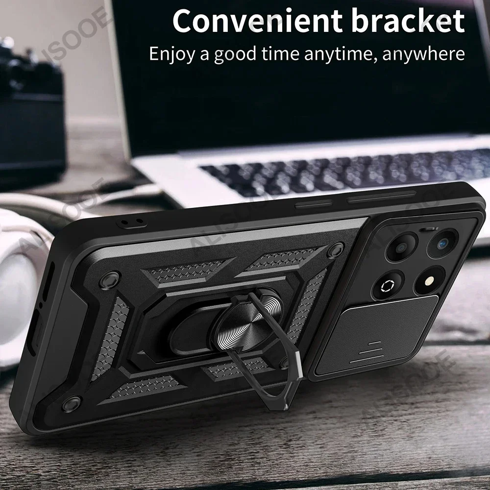 Funda for Honor 200 Smart Case Slide Camera Lens Ring Stand Holder Shockproof Phone Cover for Honor 200 Smart 5G Capa