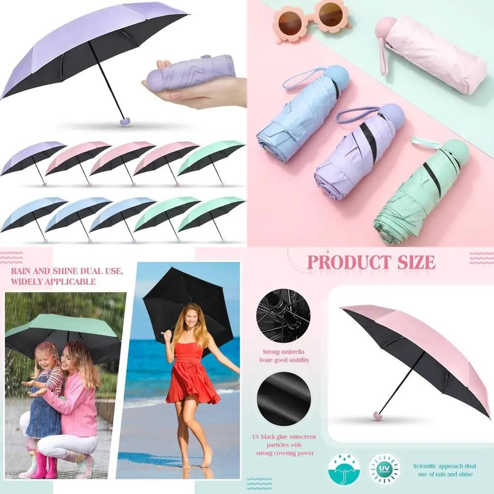 

Compact Lightweight Folding Umbrellas for Travel - 12 Pack UV Protection Windproof Mini Umbrellas for Women & Men - Collapsible