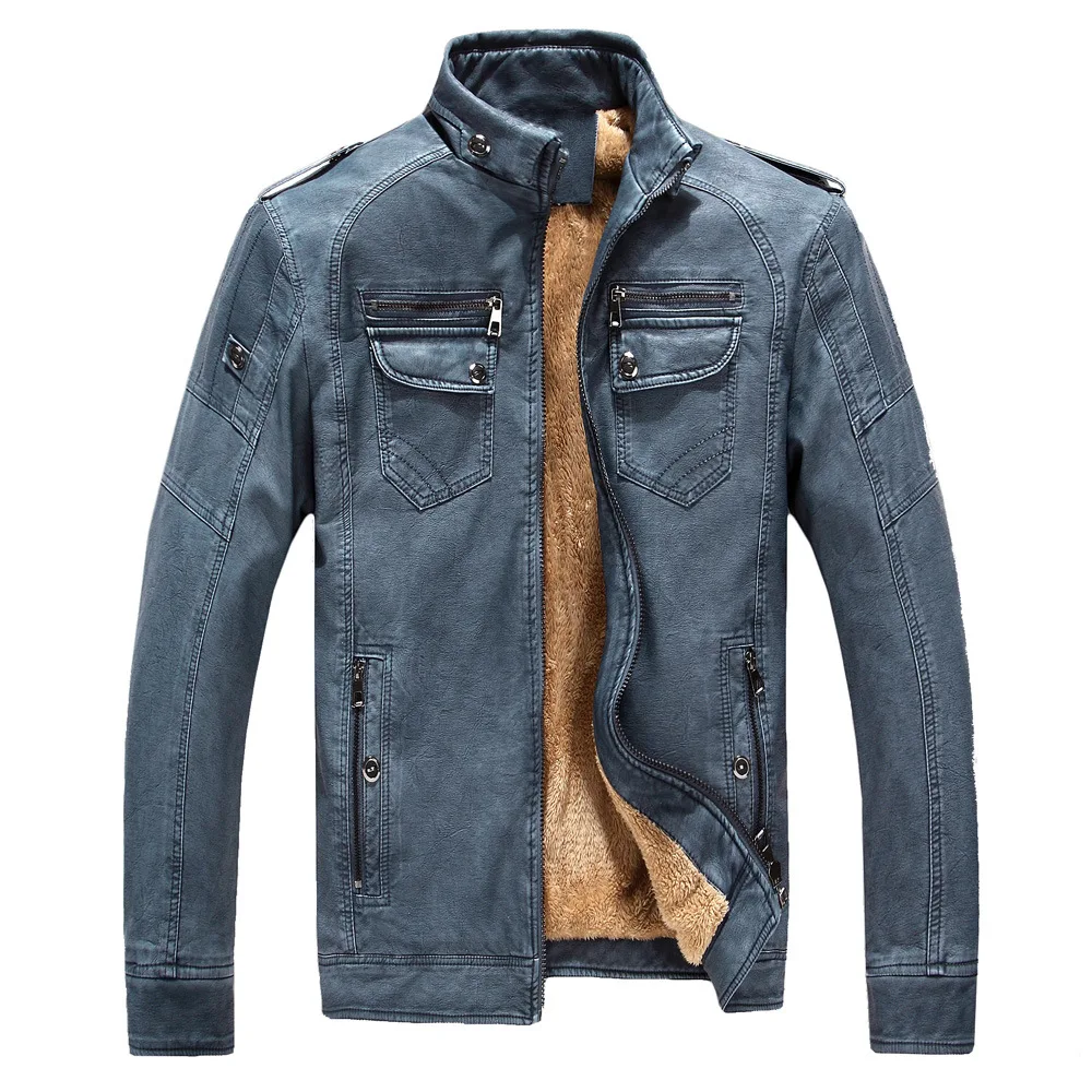 PU Leather Jacket with Plush Wash for Men, Vintage Motorcycle Coat, Punk Rock Windproof Coat, Autumn and Winter Quality