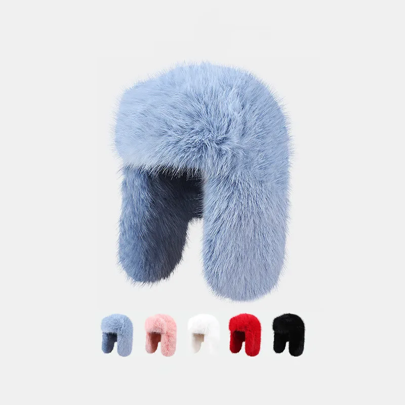 

Imitation Mink Plush Hat Women Winter Warm Thickened Bomber Hats Fur Hats Japanese Cap Ear Protection Ski Cap Chrismas Gift