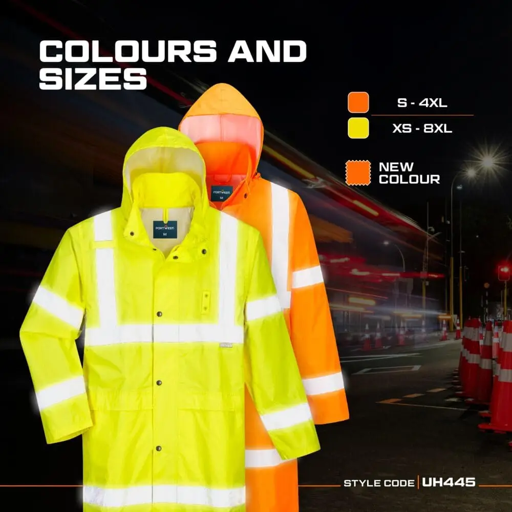 Stormguard UH445 Mens Classic Raincoat Waterproof Hi Vis Reflective Long Rain Jacket ANSI Class3Protective Outerwear Safety Gear