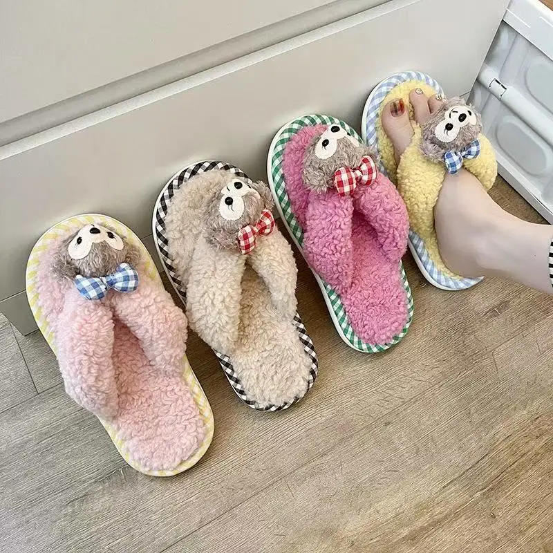2025 ใหม่จริงรูปภาพDuffyผู้หญิงฤดูหนาวPlusขนาดOutwearบ้านคู่ฟุตรู้สึกสีชมพูสีเหลืองWarmรองเท้าแตะผู้หญิงรองเท้าแตะ