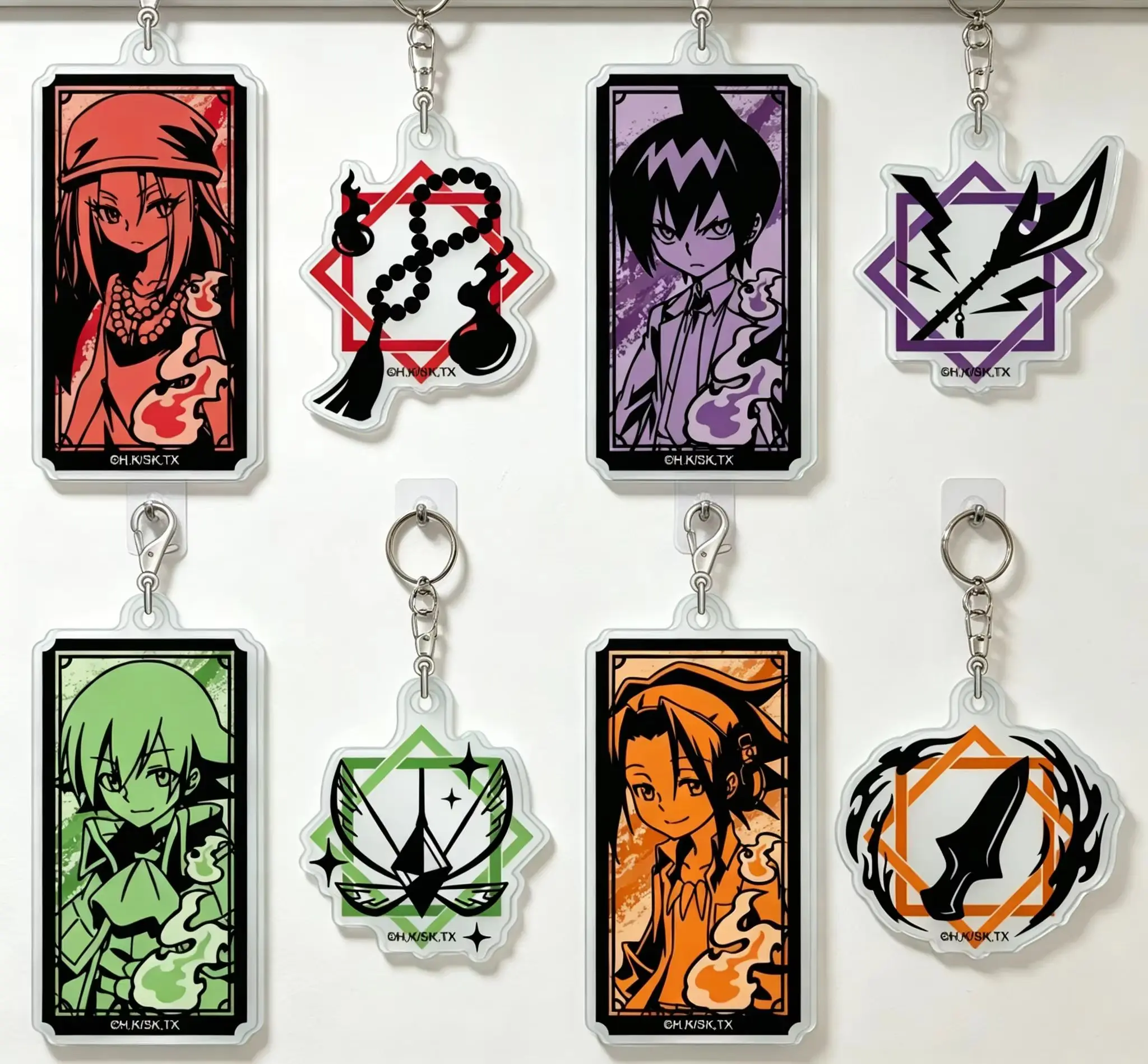Anime SHAMAN KING Paper-cutting Style Tao Ren Kirie Series Yoh Asakura Two Acrylic Pendant Keychains Bag Decorations