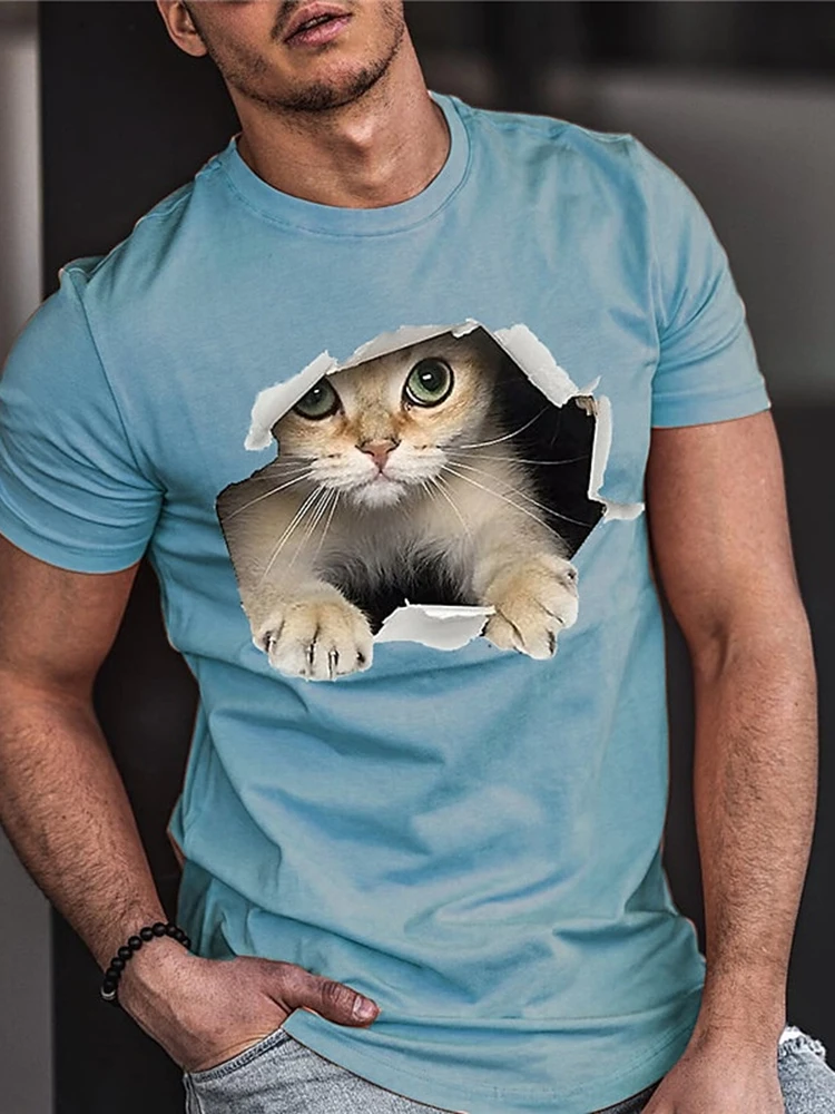 2025 Kitten Print Men's Fashion T-shirt Urban Everyday Casual Men's T-shirt Outdoor Street Men's Short Sleeve Summer Men's Top