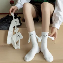1/2/3 Pairs Magnetic Couple Socks with Faces Cute Style Mid-calf Socks Cartoon Eyes Bestie Socks Holding Hands