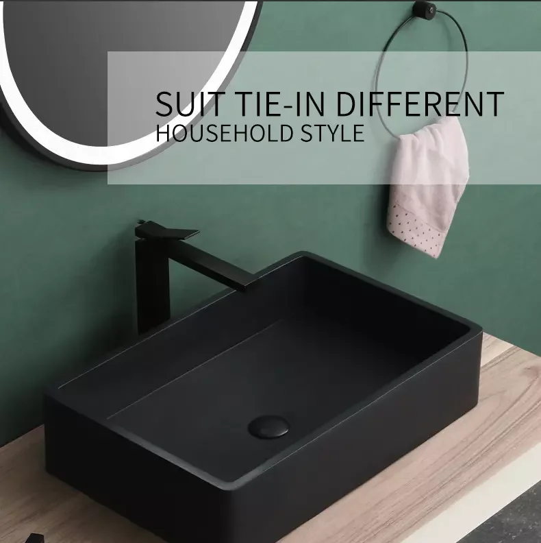 Picture 3: Modern Concrete Wash Basin Rectangular Cement Bathroom Sink Solid Surface Countertop Washbasin Concrete Wash Basin