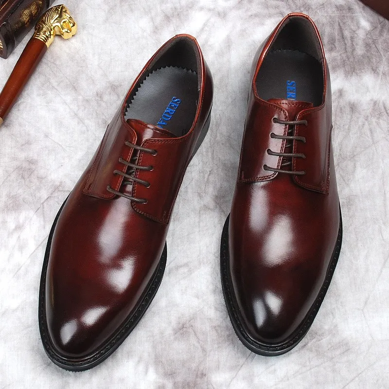 HKDQ Burgundy Black oxford Dress Shoes For Men Business Fashion Handmade Wedding Formal Genuine Leather Designer Men Shoes