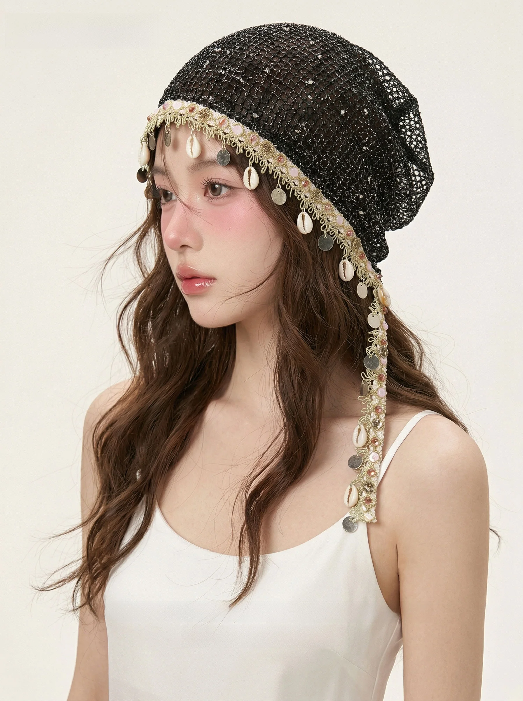 

Bohemian Style Pendant Hollow out Bucket Hat Women's Spring Summer Thin Breathable Face Slimming Lab Cold Cap