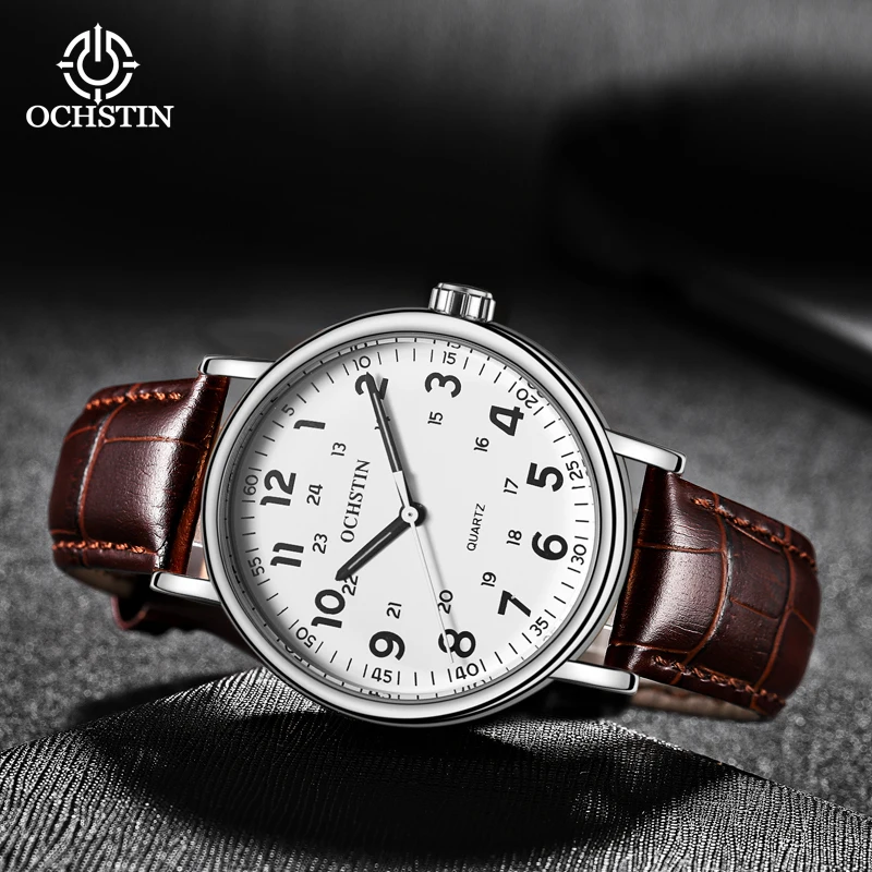 OCHSTIN Minimalist Men Watch Genuine Leather Military Sports Analog Quartz Wristwatch Decoration Business Man Clock montre homme