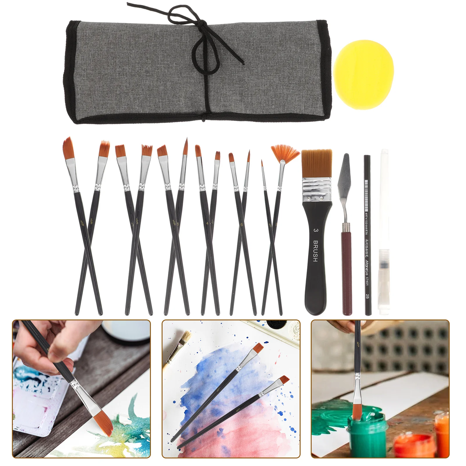 

Brush Set Watercolor Paint Brushes Professional Acrylic Oil Details Wooden Nylon Wool Student