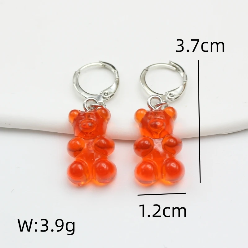 11 Candy Colors Resin Bear Drop Earrings for Women Korean Simple Creative Transparent Brincos Jewelry Wholesale Birthday Gift