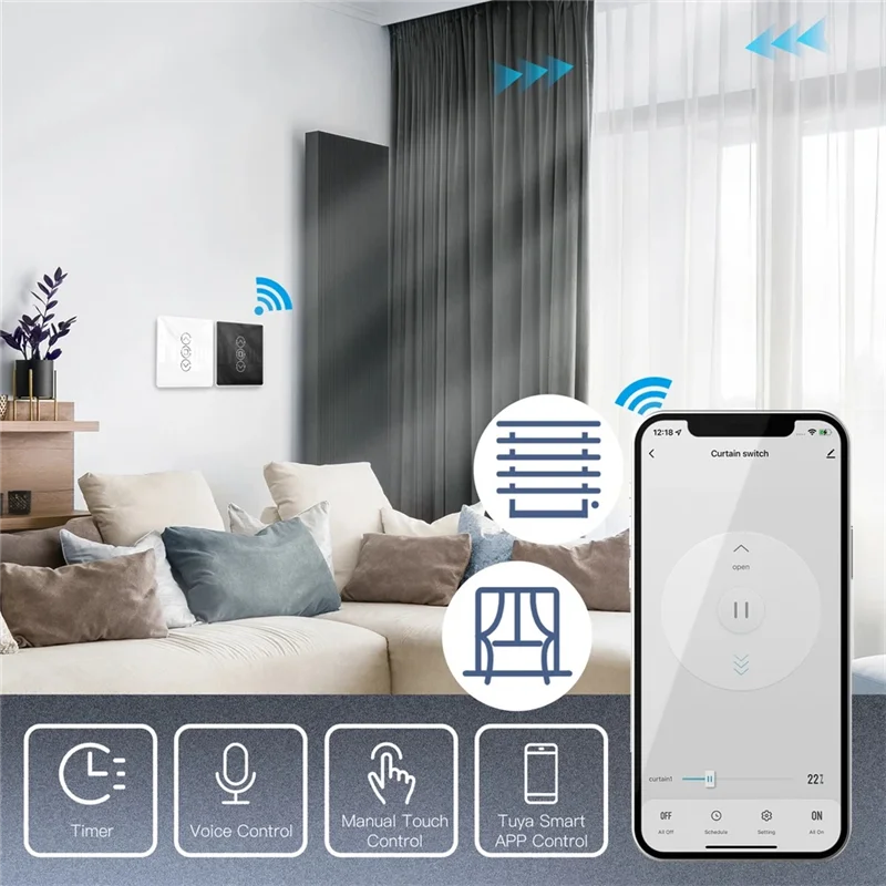 Tuya Wifi RF433 2.5D Arc Curtain Switch Glass Touch Panel For Roller Blinds Shutters Switch Smart APP Wireless Alexa-AT30 view 2
