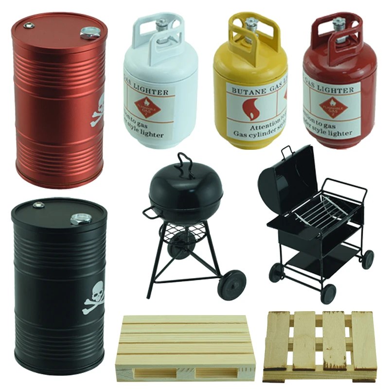 1 قطعة محاكاة المعادن برميل زيت زجاجة الغاز شواية باربيكيو حصيرة ل 1/14 1/10 العالمي تسلق جرار