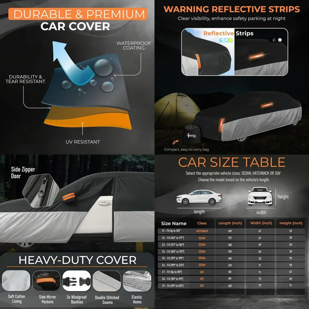 

Universal Waterproof Outdoor Car Cover for Sedans, Weather-Resistant, Fits 177-185 Inch Length
