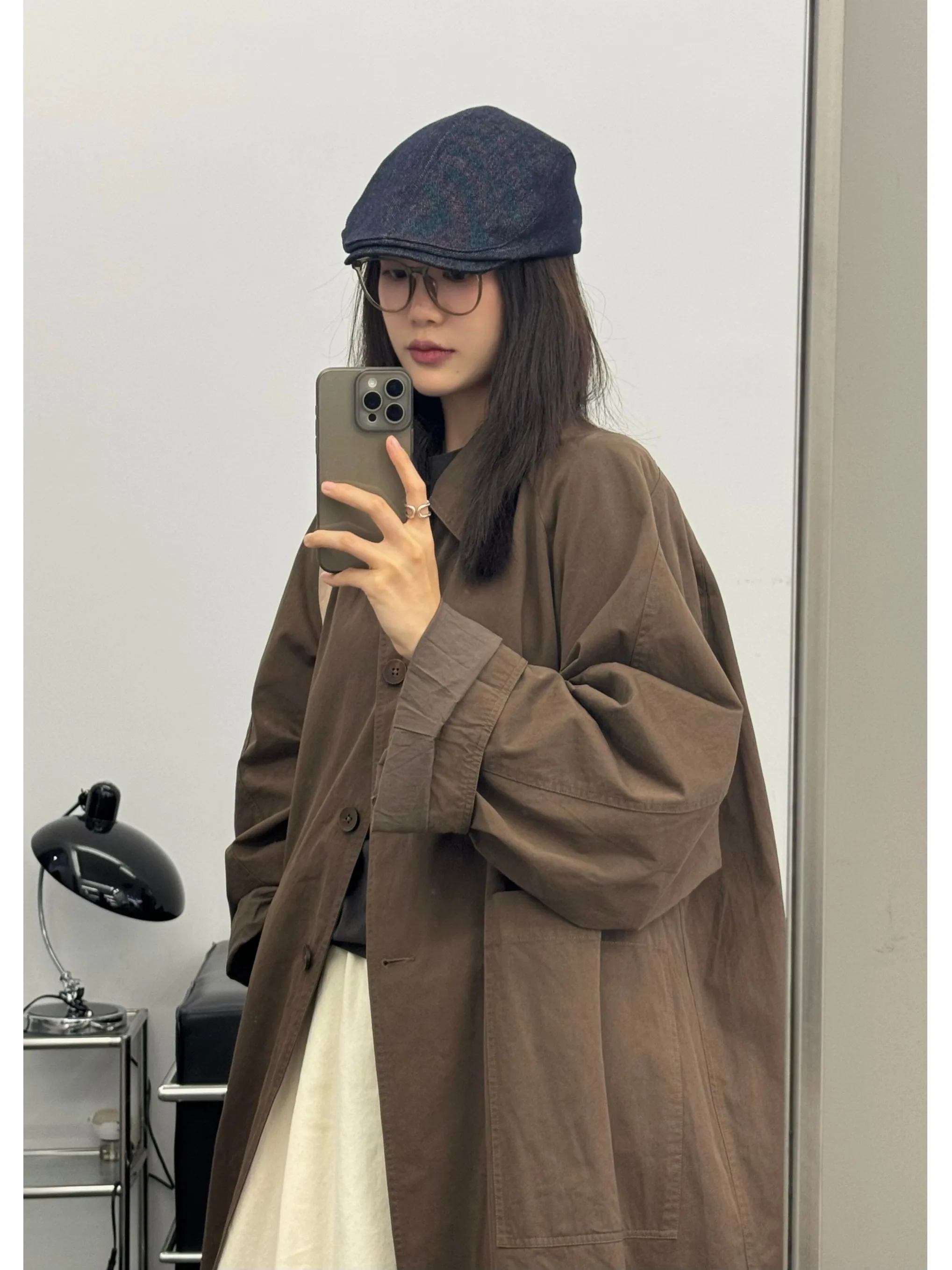 Caramelo casaco de comprimento médio para mulheres altas Briti Sle primavera outono novo coupe-vento Faion Jaet Thiened Long Sve