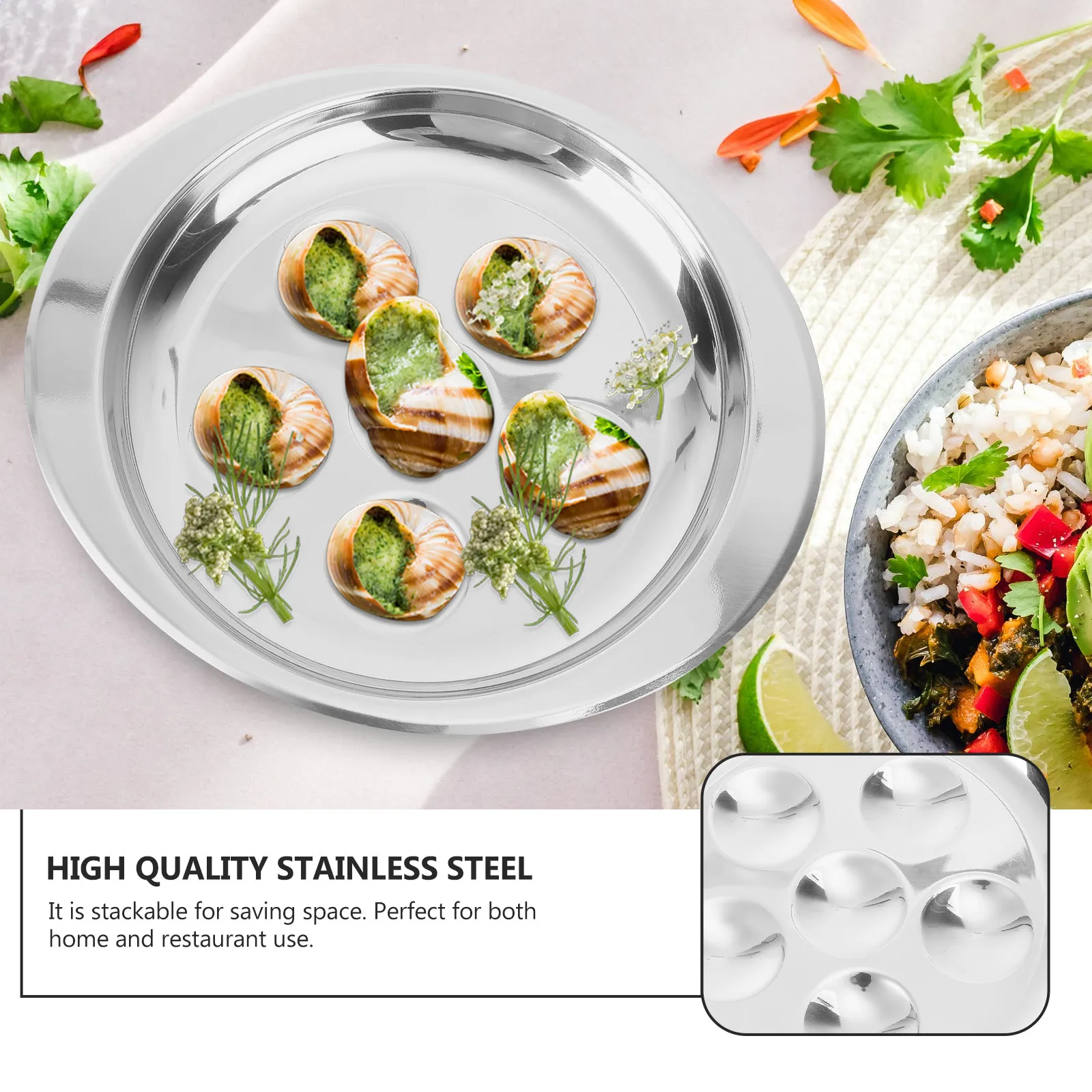 

Stainless Steel Escargot Dish 6 Slot Snail Baking Tray Heat Resistant Stackable Serving Plate For Kitchen Restaurant Hotel