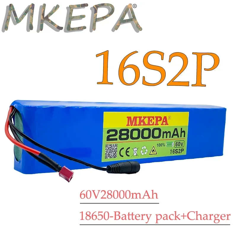 

60V 16S2P 28Ah 18650 Li-ion Battery Pack 67.2V 28000mAh Ebike Electric bicycle Scooter with BMS 1000 Watt BMS plug