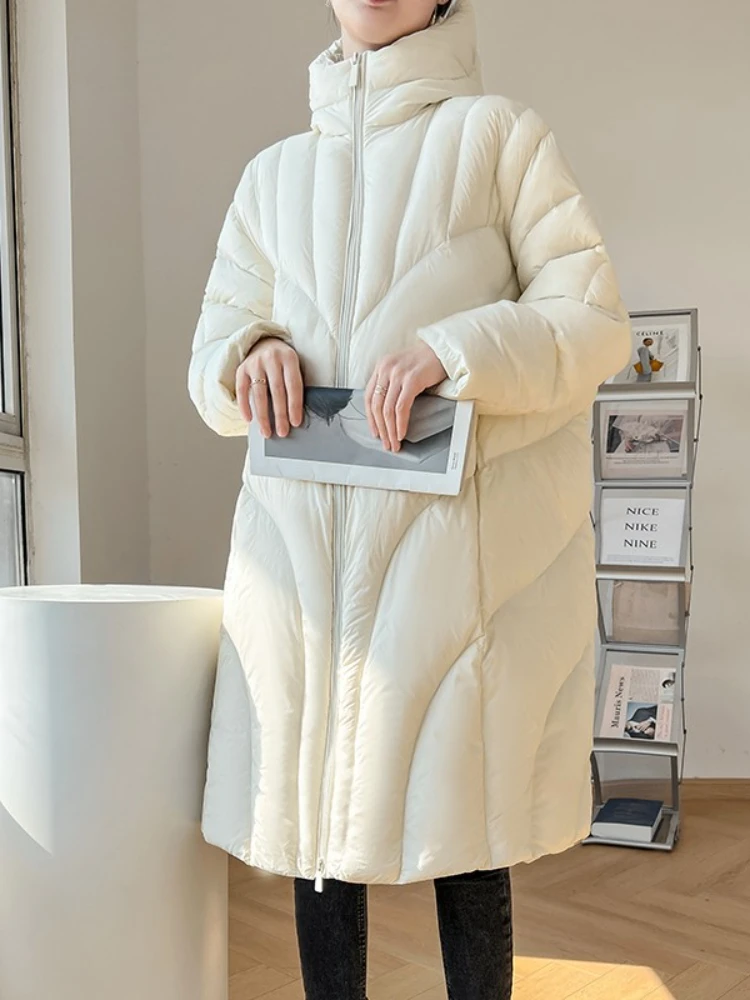 Oversize Thickened Down Jacket Women\'s 2023 Winter New High Quality Warm Loose Casual 90 White Duck Puffer Coat Long Bread Suit