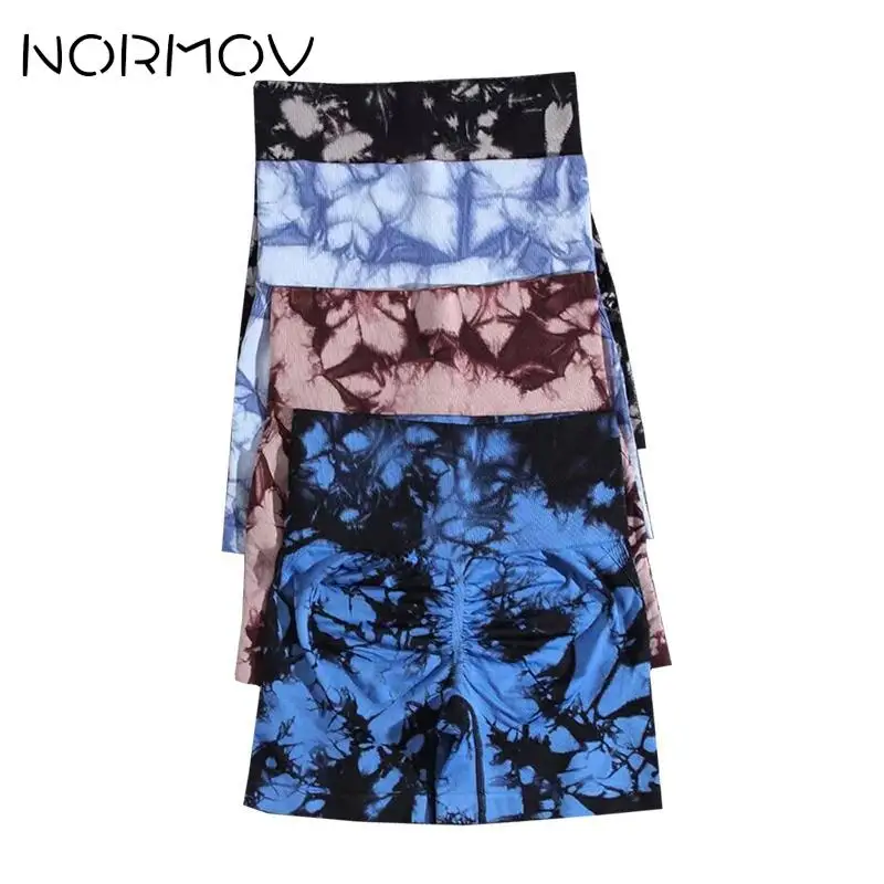 NORMOV Seamless Yoga Shorts Tie Dyeing Scrunch Shorts Raises Butt Fitness Shorts Peach Buttocks Tights Women High Waist Shorts