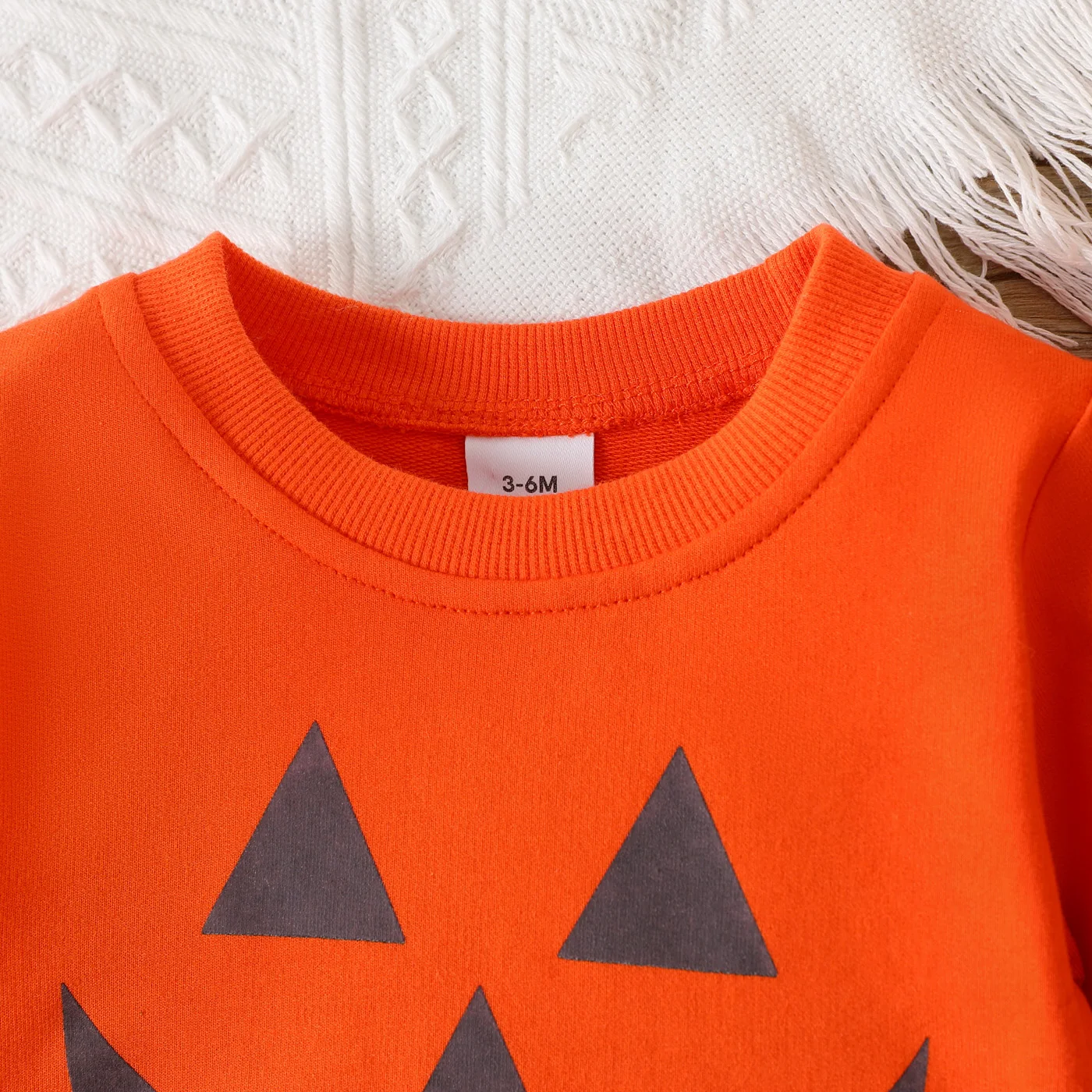 PatPat Halloween Baby Boy/Girl 100% Cotton Long-sleeve Glow In The Dark Pumpkin Face Print Sweatshirt