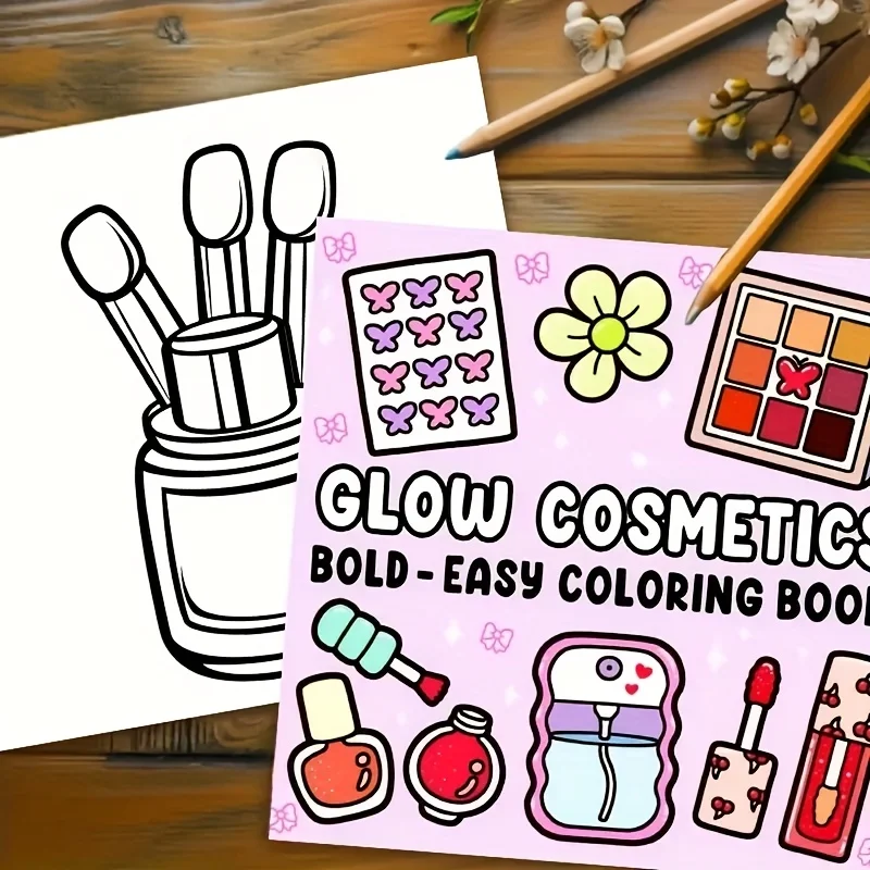 Glow Cosmetics Bold & Easy Coloring Book for Adult and Teen Makeup Theme Graffiti Painting Book for Friends Holiday Perfect Gift